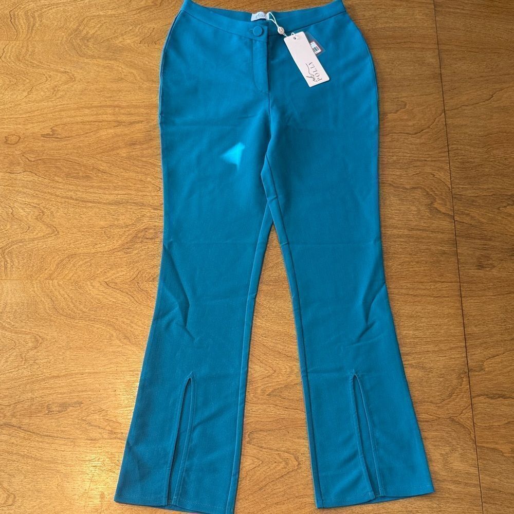 Oh Polly Teal Petite Flare Trousers